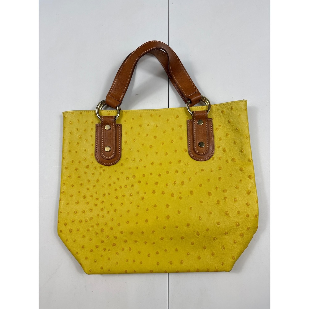 Maurizio Taiuti Yellow Ostrich Embossed Leather Tote Bag Made in Italy Handbag‎